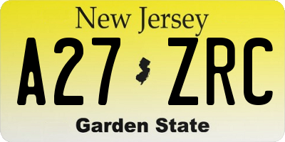 NJ license plate A27ZRC