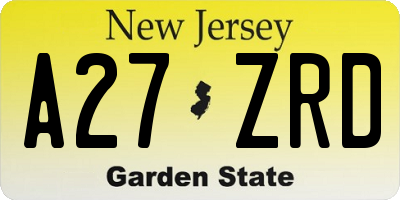 NJ license plate A27ZRD
