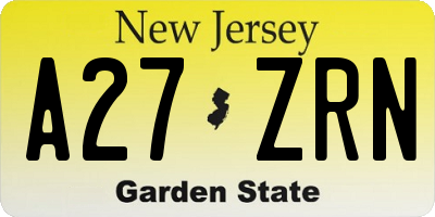 NJ license plate A27ZRN