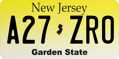NJ license plate A27ZRO
