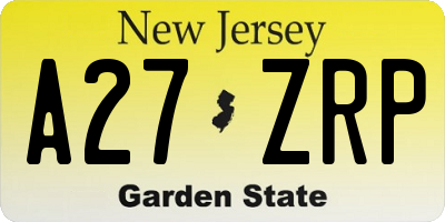 NJ license plate A27ZRP