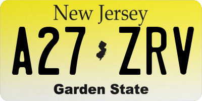 NJ license plate A27ZRV