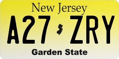 NJ license plate A27ZRY