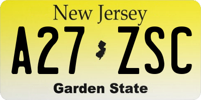 NJ license plate A27ZSC