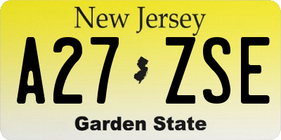NJ license plate A27ZSE
