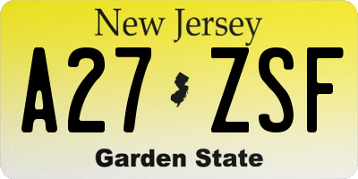 NJ license plate A27ZSF