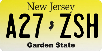 NJ license plate A27ZSH