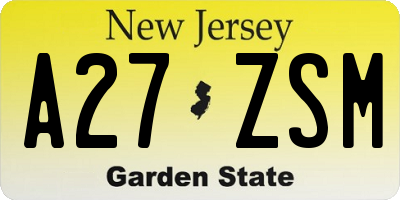 NJ license plate A27ZSM