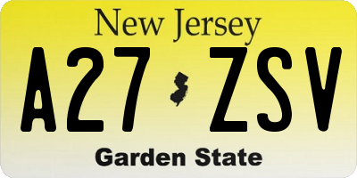 NJ license plate A27ZSV