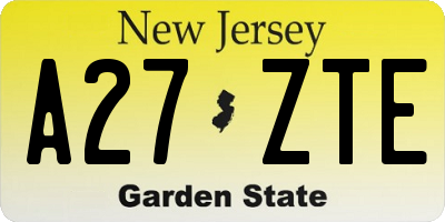 NJ license plate A27ZTE