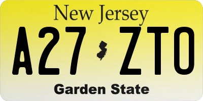 NJ license plate A27ZTO