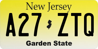 NJ license plate A27ZTQ