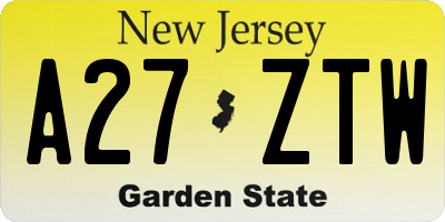 NJ license plate A27ZTW