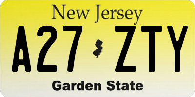 NJ license plate A27ZTY