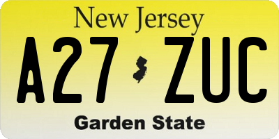 NJ license plate A27ZUC