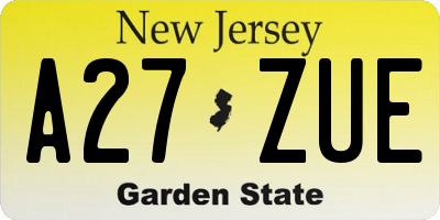 NJ license plate A27ZUE