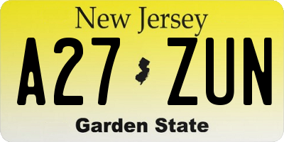 NJ license plate A27ZUN