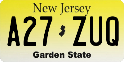 NJ license plate A27ZUQ