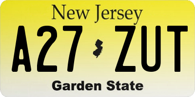 NJ license plate A27ZUT