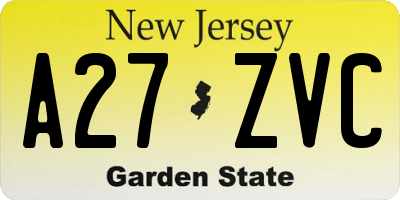 NJ license plate A27ZVC