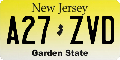NJ license plate A27ZVD