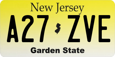NJ license plate A27ZVE