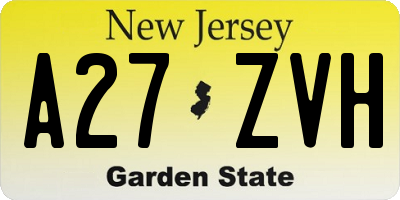 NJ license plate A27ZVH