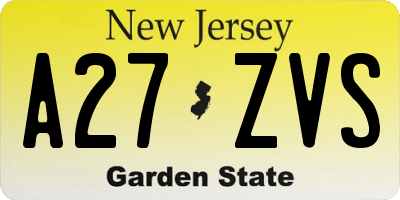 NJ license plate A27ZVS