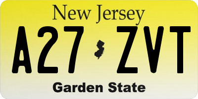 NJ license plate A27ZVT