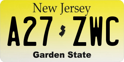 NJ license plate A27ZWC
