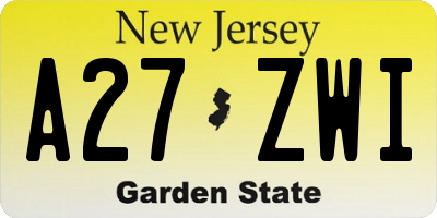 NJ license plate A27ZWI