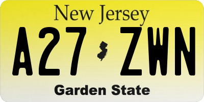 NJ license plate A27ZWN