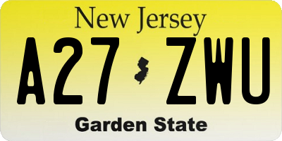 NJ license plate A27ZWU