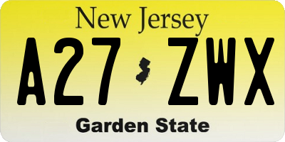 NJ license plate A27ZWX