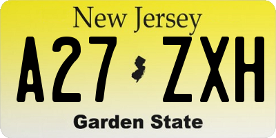 NJ license plate A27ZXH