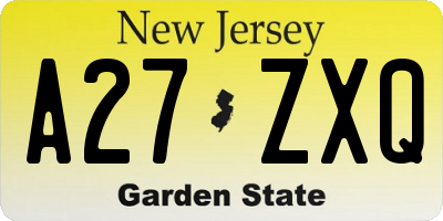 NJ license plate A27ZXQ