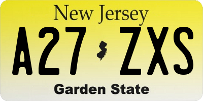 NJ license plate A27ZXS