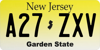 NJ license plate A27ZXV