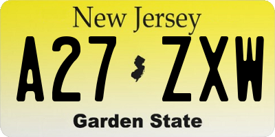 NJ license plate A27ZXW