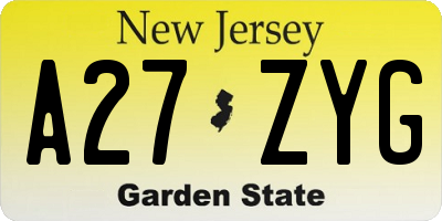 NJ license plate A27ZYG