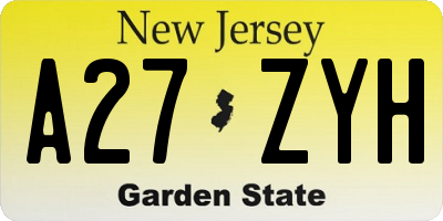 NJ license plate A27ZYH