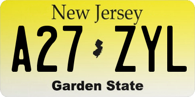 NJ license plate A27ZYL