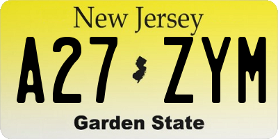 NJ license plate A27ZYM