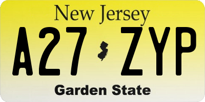 NJ license plate A27ZYP