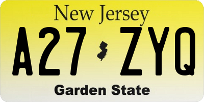 NJ license plate A27ZYQ