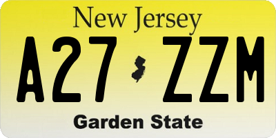 NJ license plate A27ZZM
