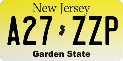 NJ license plate A27ZZP