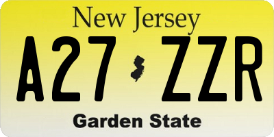NJ license plate A27ZZR