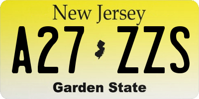 NJ license plate A27ZZS