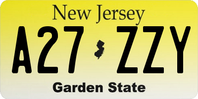 NJ license plate A27ZZY